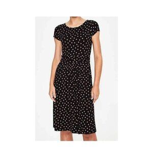 Boden Amelie Jersey Dress Short Sleeve Black Pink Polka Dots Size 6r